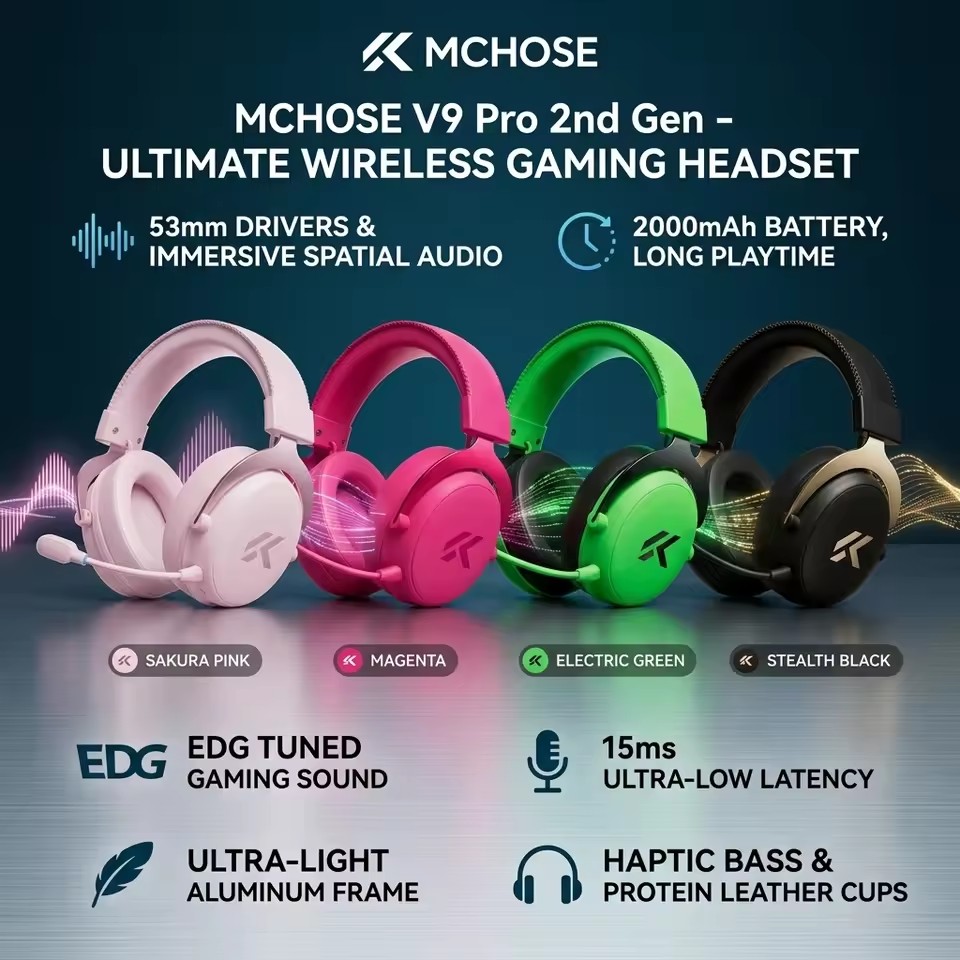 Anc Wireless Over Ear Headphones - MCHOSE V9 Pro 2 Headset Gamer